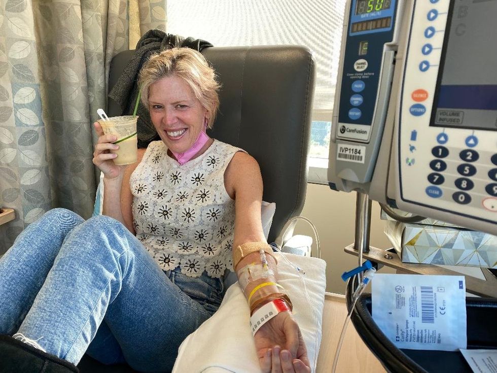 Cynthia receiving an immunotherapy infusion. 2022.
