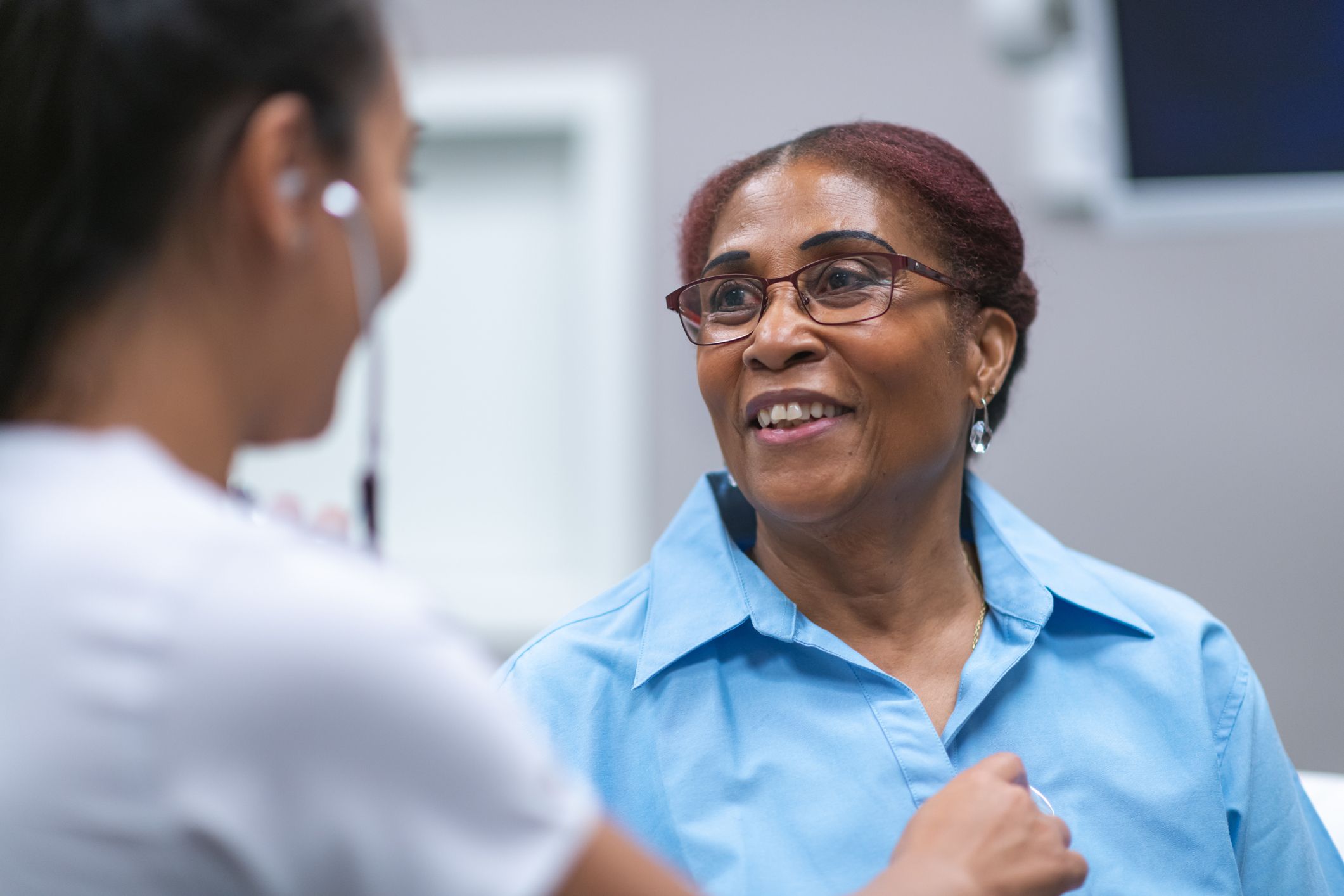 senior woman is at a routine medical check-up