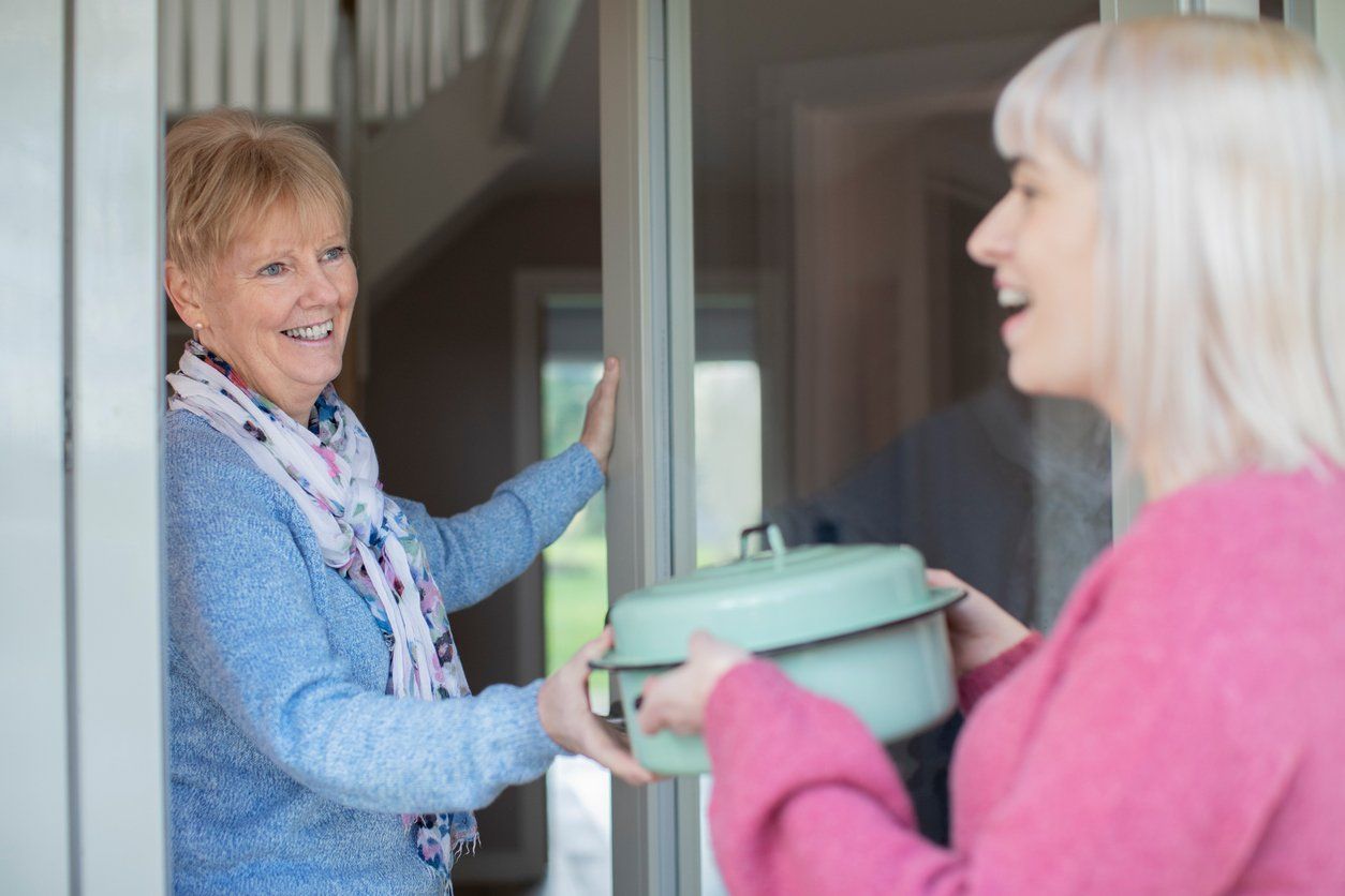 Younger Woman Bringing Meal For Elderly Neighbour