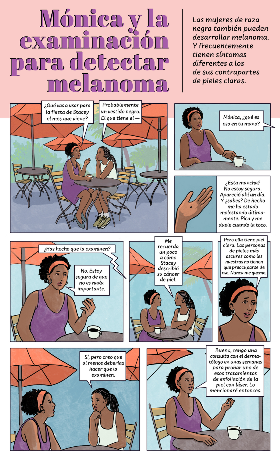 Mu00f3nica y la examinaciu00f3n para detectar melanoma comic, Click to view PDF