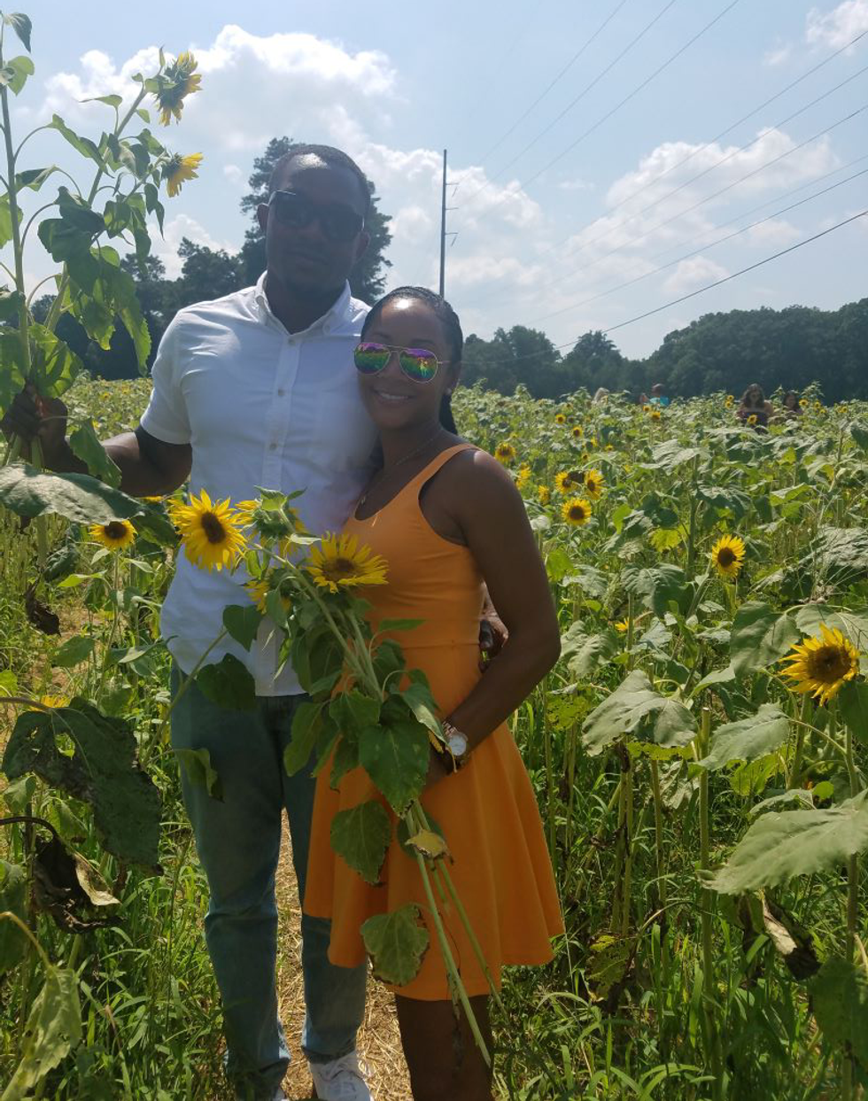 Scott family picking sunflowers